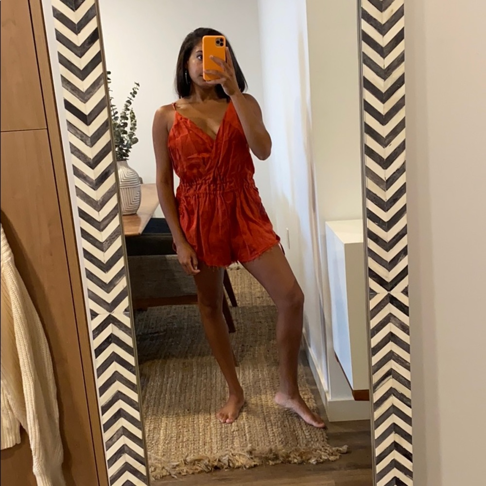 Free People Burnt Orange Linen Romper